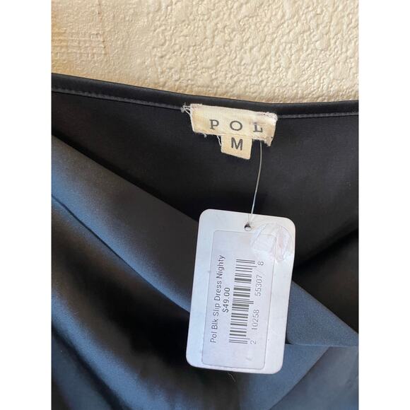 NWT POL Whimsy Goth Silky Spaghetti Strap Draped Neck Midi Black Slip Dress Med - Picture 4 of 16